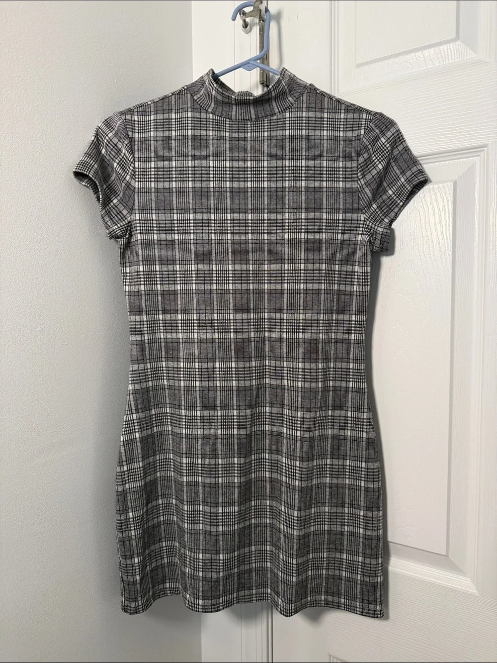 SO Gray Plaid Mock Neck Mini Dress